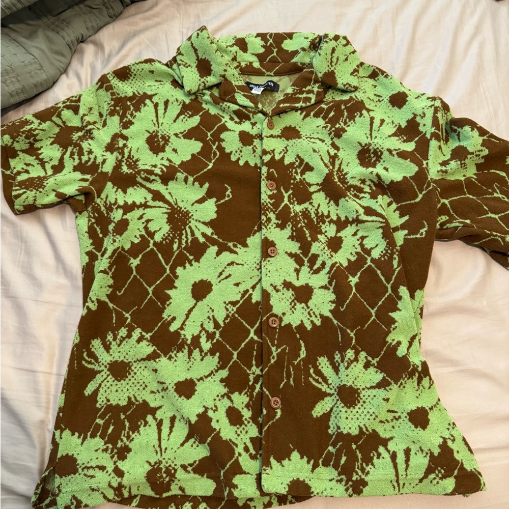 Floral Button-Up Shirt in Green and Brown